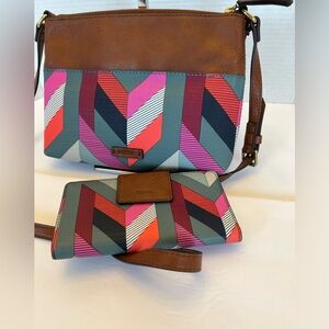 Fossil Leather Crossbody and Matching Wallet